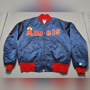 Vintage Anaheim Angels Starter Jacket Mens Large Navy Satin MLB 90s Bomber Spell